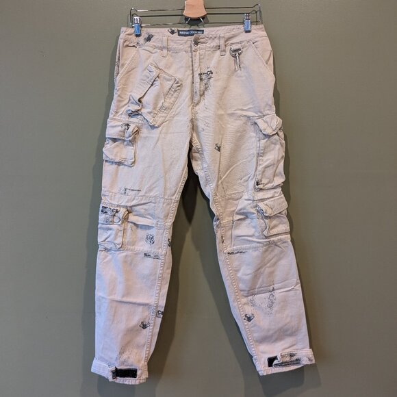 Reese Cooper Cargo Pant Pyrophyte Stamp Print Cotton Canvas 30 x 29 Mens Tan